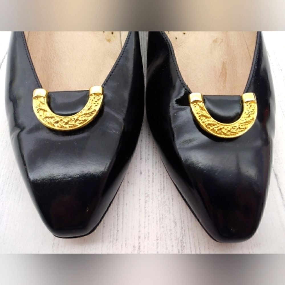 Celine Paris France Black Patent Leather Pumps Shoes Womens Vintage Authentic - Picture 4 of 16